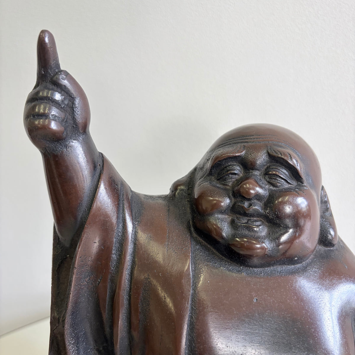 鉄製 布袋様 布袋尊の縁起物置物 / 七福神 置物 オブジェ 杖付き