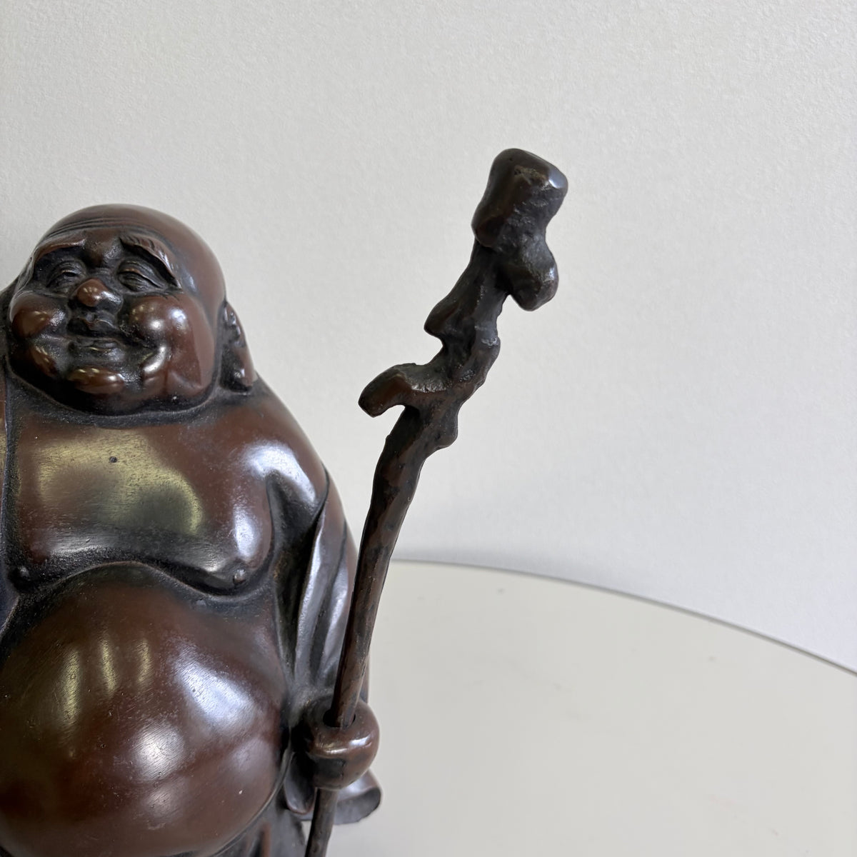 鉄製 布袋様 布袋尊の縁起物置物 / 七福神 置物 オブジェ 杖付き