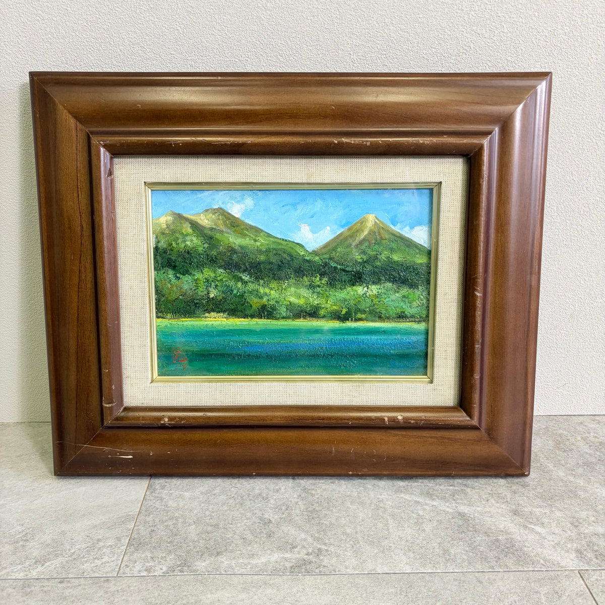 恵後原好一　風景画　肉筆　油彩　油絵　ヴィンテージ　アート　壁飾り　インテリア 山と湖の風景 / 肉筆 油彩風景画 額装品 絵画 インテリア – Antaa lab