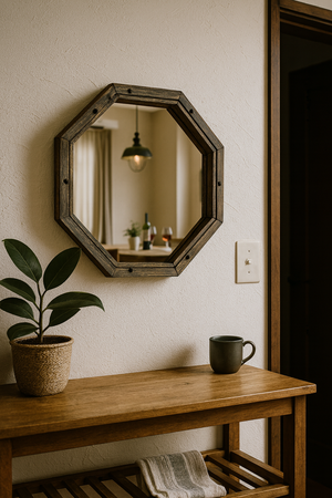 古材の八角形フレームミラー