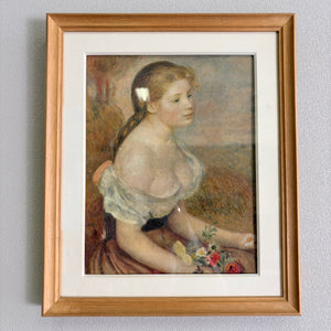 印象派名画モチーフの複製画 額装済 / 花を持つ少女 肖像画 アートプリント 額装 額縁 木製フレーム 美術品 インテリア アンティーク調