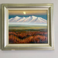 K.Shirato作：「雄大な山脈と秋の風景」/ 額装品 山岳風景 油絵 油彩画 インテリア