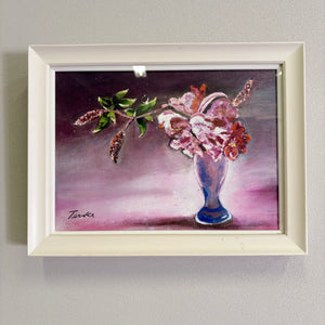【真作】Teruko 作：牡丹と藤の静物画/ 肉筆油彩画 花瓶の花 静物画 Terukoサイン 額装 インテリア アート